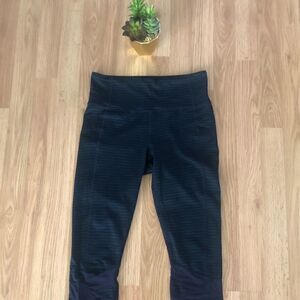 ATHLETA Blue/Black Striped Crisscross Mesh Capri Leggings